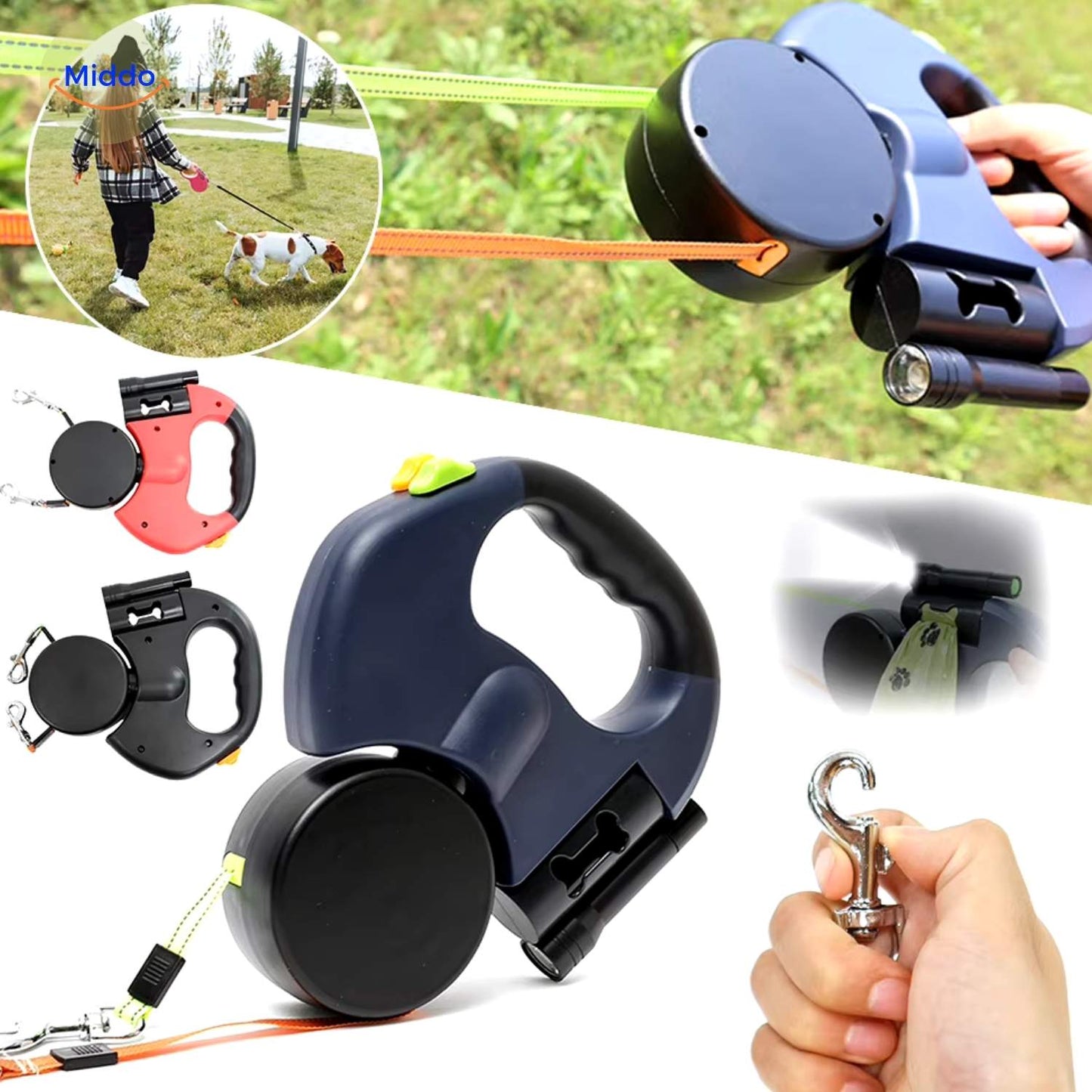 Twintails Easywalk | 2-in-1 Retractable Leash For Small And Medium Dogs