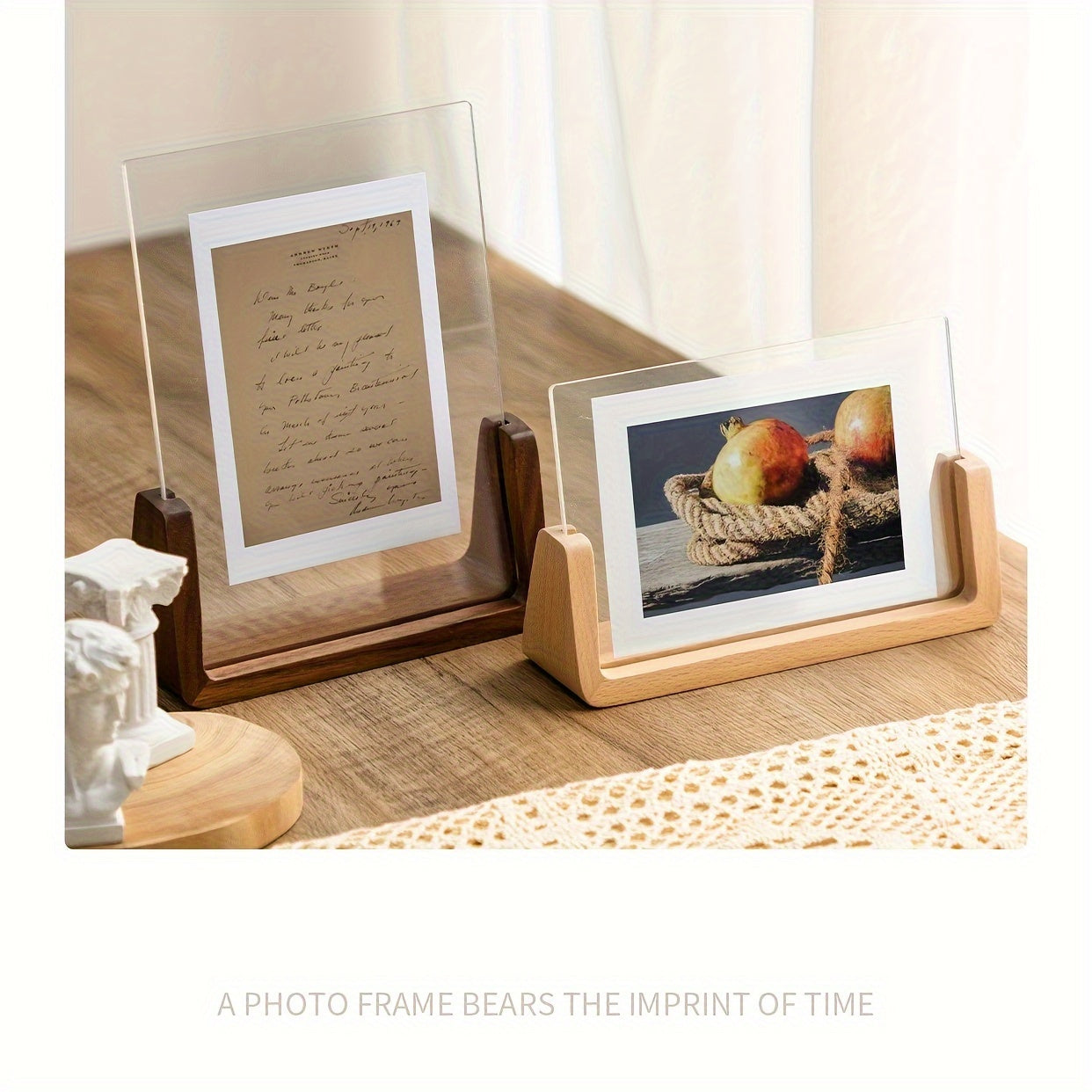 U-Shaped Acrylic Photo Frame - Wood Base - Modern Picture Display - Image 3