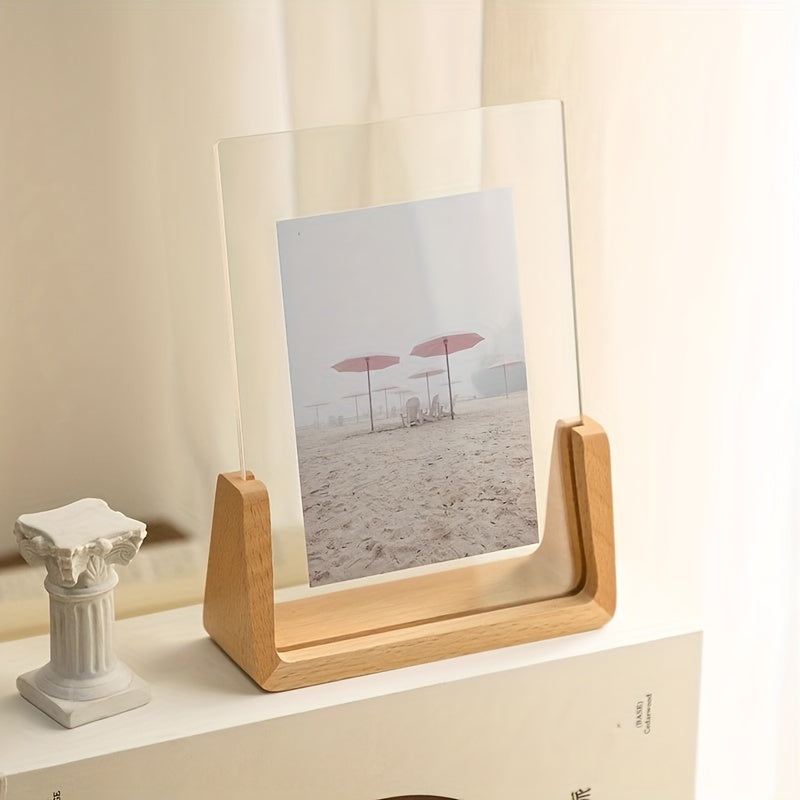 U-Shaped Acrylic Photo Frame - Wood Base - Modern Picture Display - Image 4