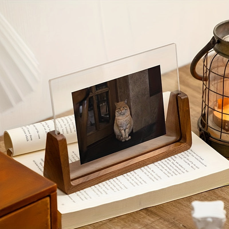 U-Shaped Acrylic Photo Frame - Wood Base - Modern Picture Display - Image 5