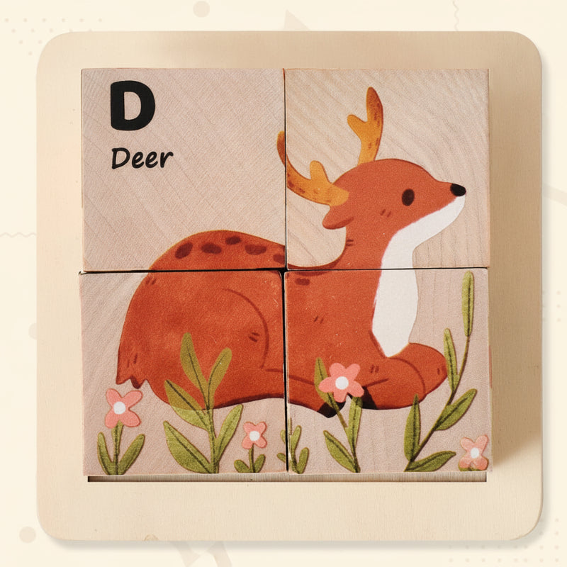 Unisex 6-in-1 Wooden Montessori Animal Puzzle