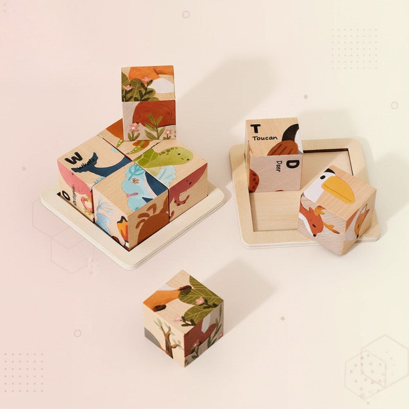 Unisex 6-in-1 Wooden Montessori Animal Puzzle