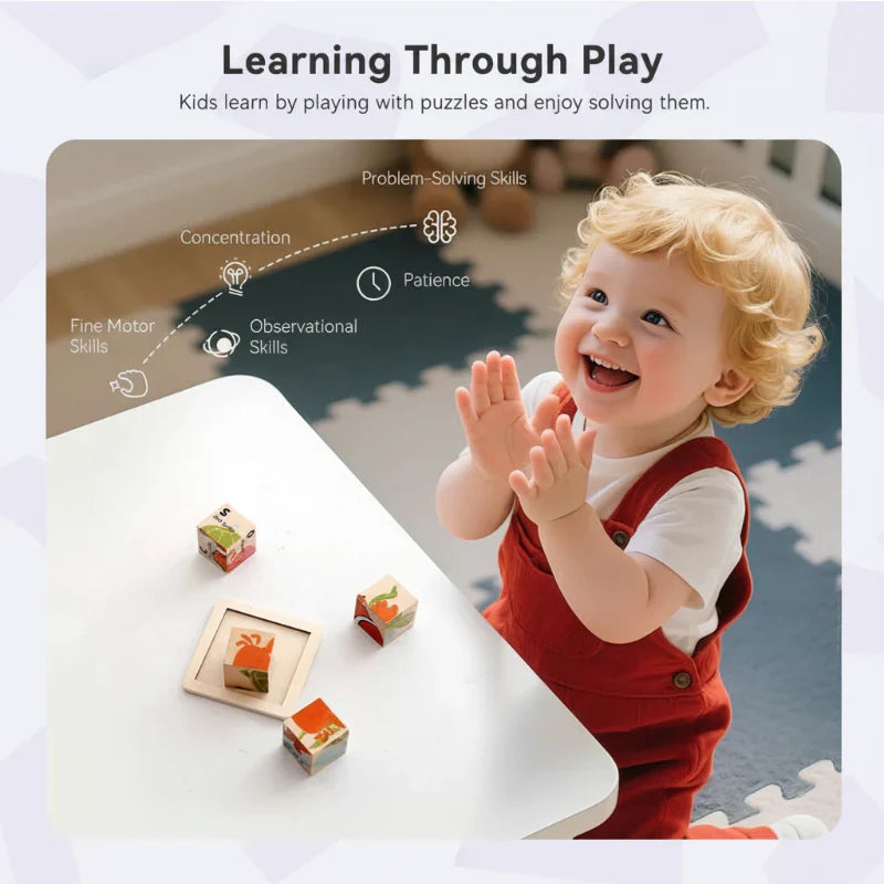 Unisex 6-in-1 Wooden Montessori Animal Puzzle