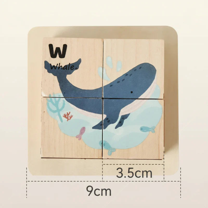 Unisex 6-in-1 Wooden Montessori Animal Puzzle