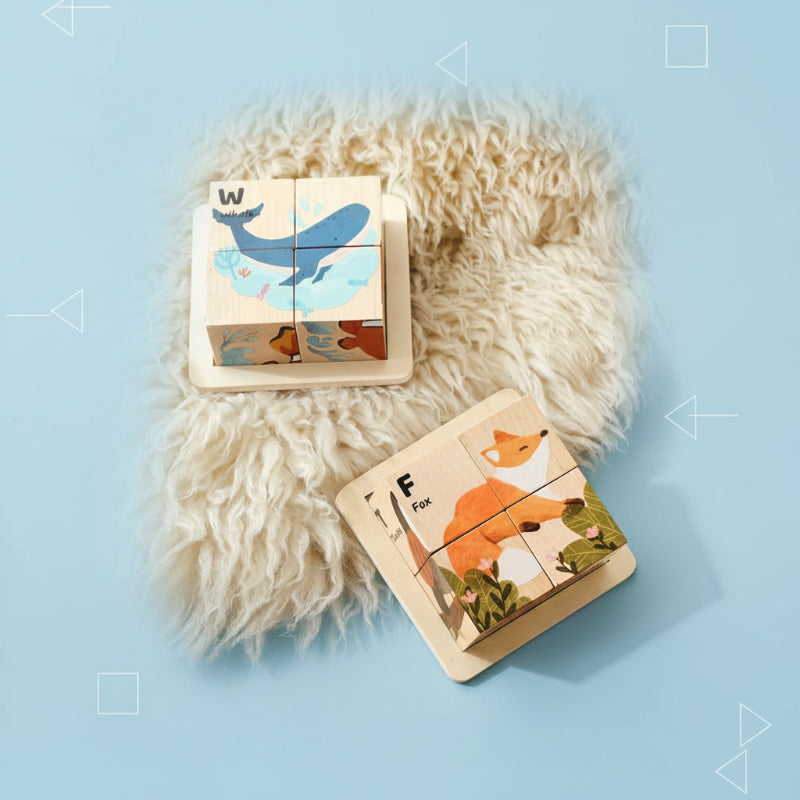 Unisex 6-in-1 Wooden Montessori Animal Puzzle