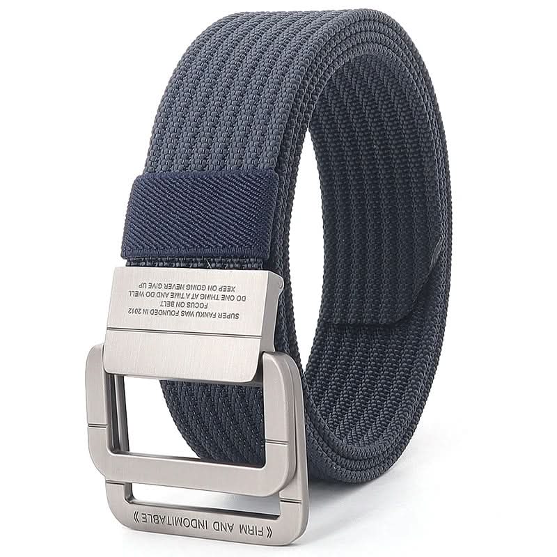Unisex Adjustable Canvas Belt with Double Metal Ring Buckle