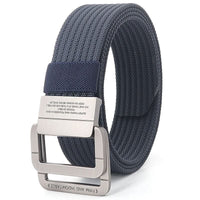 Unisex Adjustable Canvas Belt with Double Metal Ring Buckle