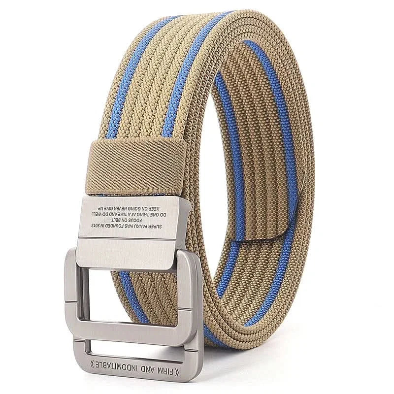 Unisex Adjustable Canvas Belt with Double Metal Ring Buckle
