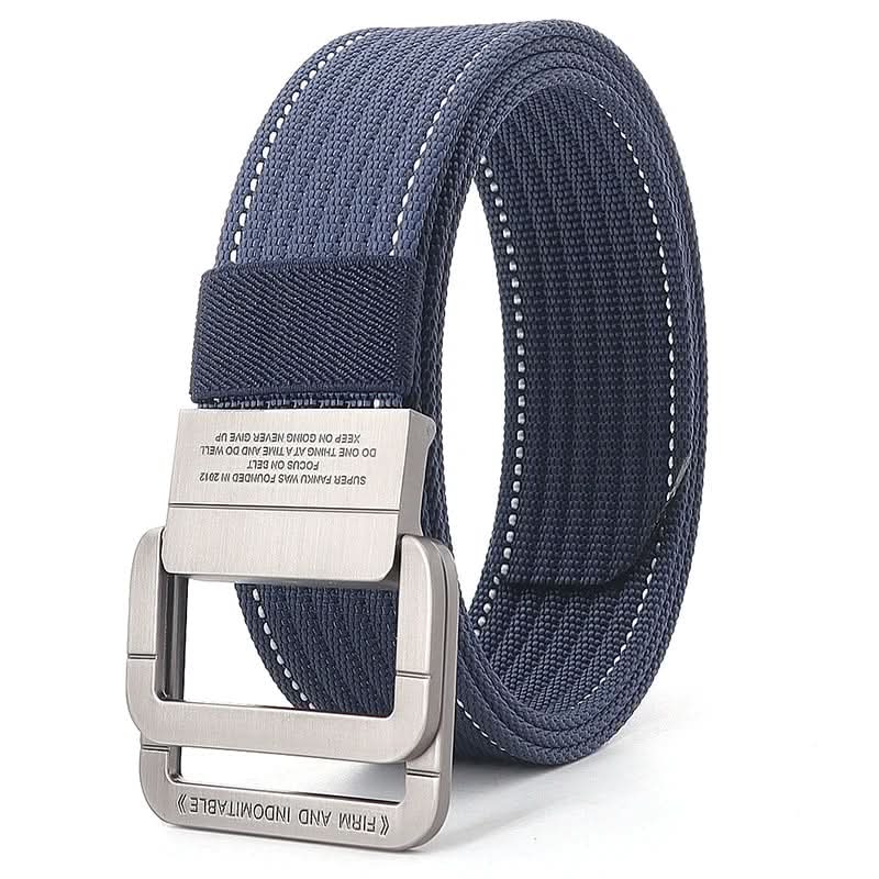 Unisex Adjustable Canvas Belt with Double Metal Ring Buckle