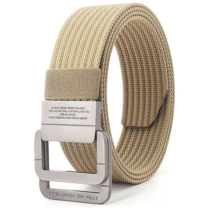 Unisex Adjustable Canvas Belt with Double Metal Ring Buckle