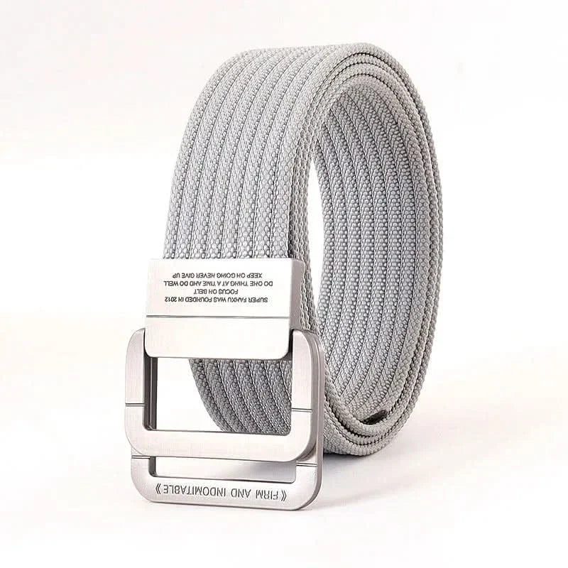 Unisex Adjustable Canvas Belt with Double Metal Ring Buckle