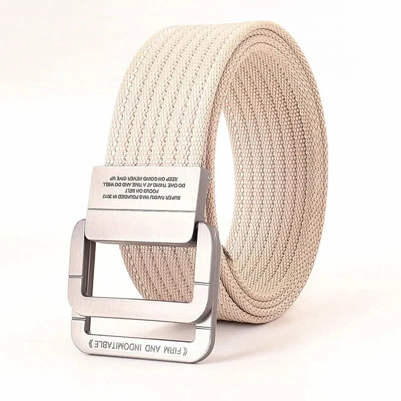 Unisex Adjustable Canvas Belt with Double Metal Ring Buckle