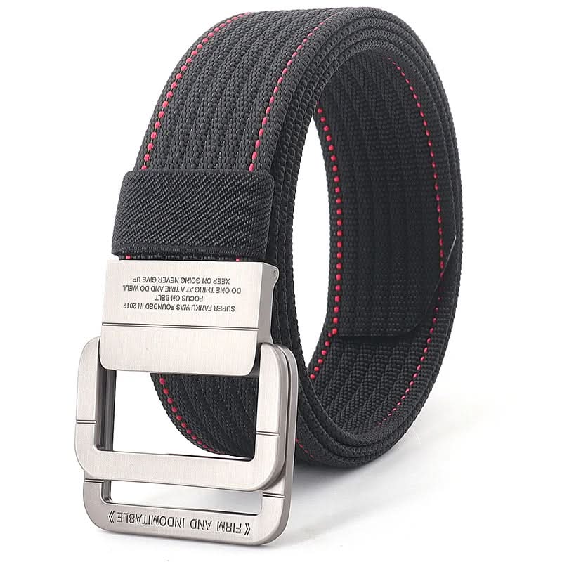 Unisex Adjustable Canvas Belt with Double Metal Ring Buckle