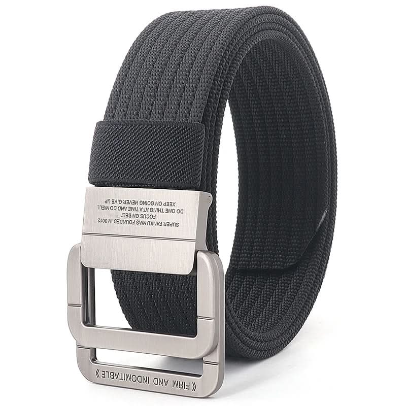 Unisex Adjustable Canvas Belt with Double Metal Ring Buckle