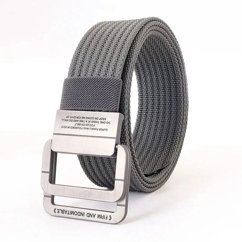 Unisex Adjustable Canvas Belt with Double Metal Ring Buckle