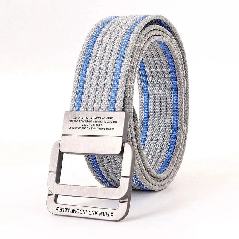 Unisex Adjustable Canvas Belt with Double Metal Ring Buckle