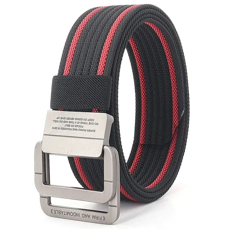 Unisex Adjustable Canvas Belt with Double Metal Ring Buckle