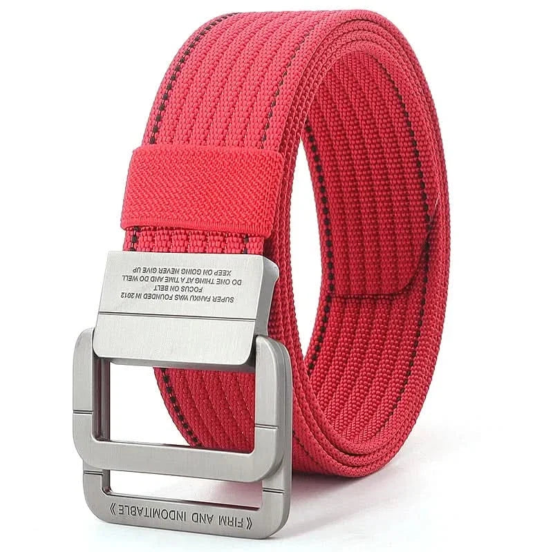 Unisex Adjustable Canvas Belt with Double Metal Ring Buckle