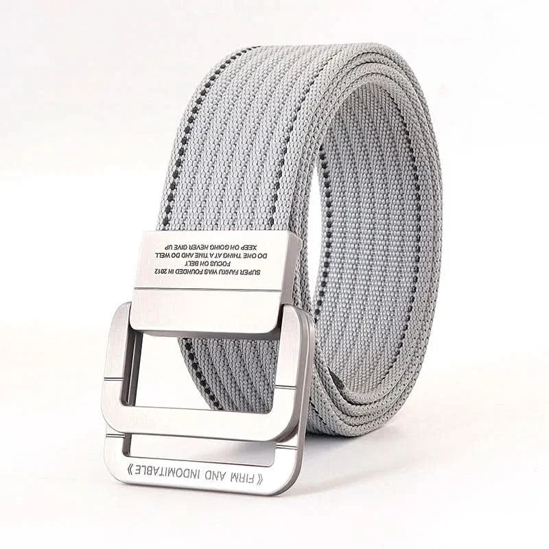 Unisex Adjustable Canvas Belt with Double Metal Ring Buckle