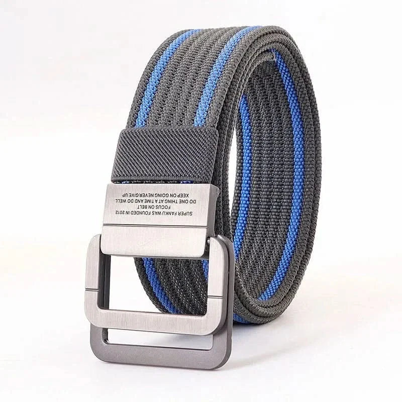 Unisex Adjustable Canvas Belt with Double Metal Ring Buckle