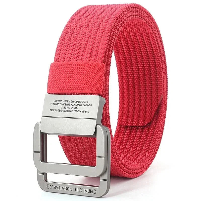 Unisex Adjustable Canvas Belt with Double Metal Ring Buckle