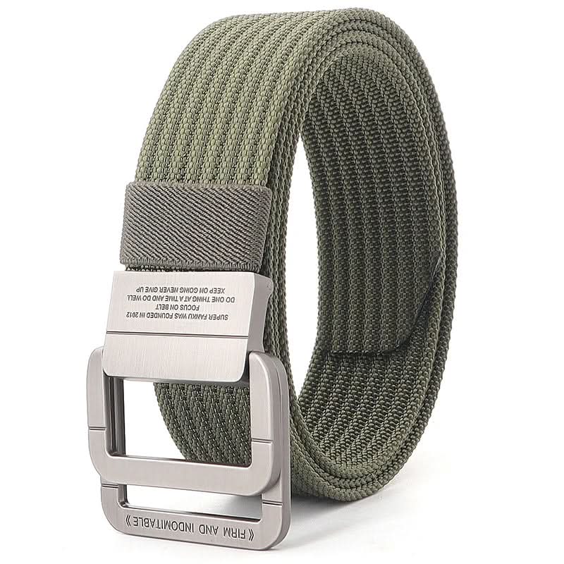Unisex Adjustable Canvas Belt with Double Metal Ring Buckle