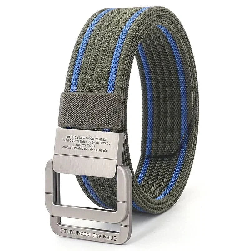 Unisex Adjustable Canvas Belt with Double Metal Ring Buckle
