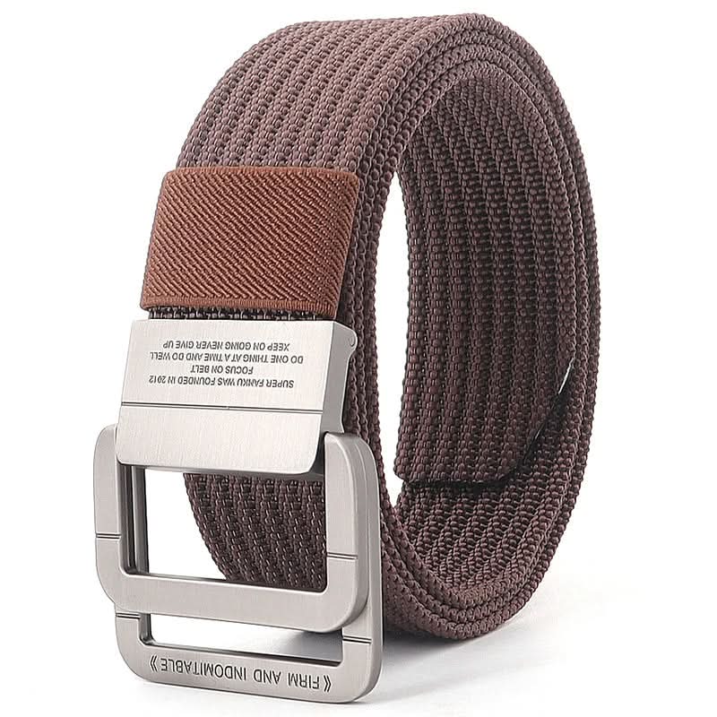 Unisex Adjustable Canvas Belt with Double Metal Ring Buckle
