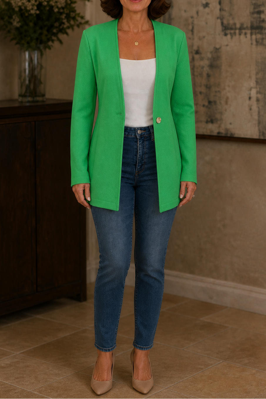 V-Neck Single-Button A-Line Blazer