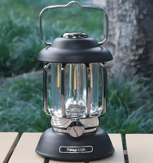 Vintage Style Portable USB Lamp - Metal and Glass - Rechargeable LED - Table and Camping - Image 1