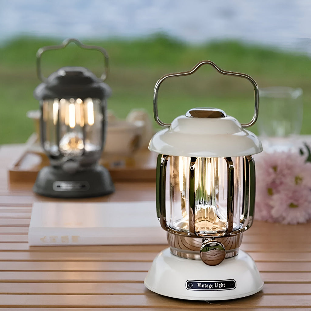 Vintage Style Portable USB Lamp - Metal and Glass - Rechargeable LED - Table and Camping - Image 3