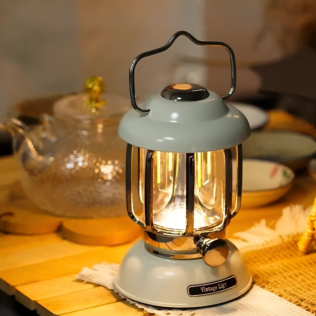Vintage Style Portable USB Lamp - Metal and Glass - Rechargeable LED - Table and Camping - Image 4
