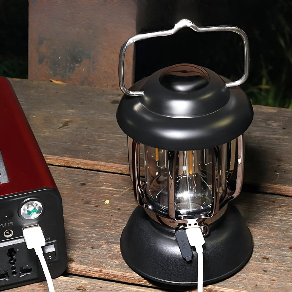 Vintage Style Portable USB Lamp - Metal and Glass - Rechargeable LED - Table and Camping - Image 5