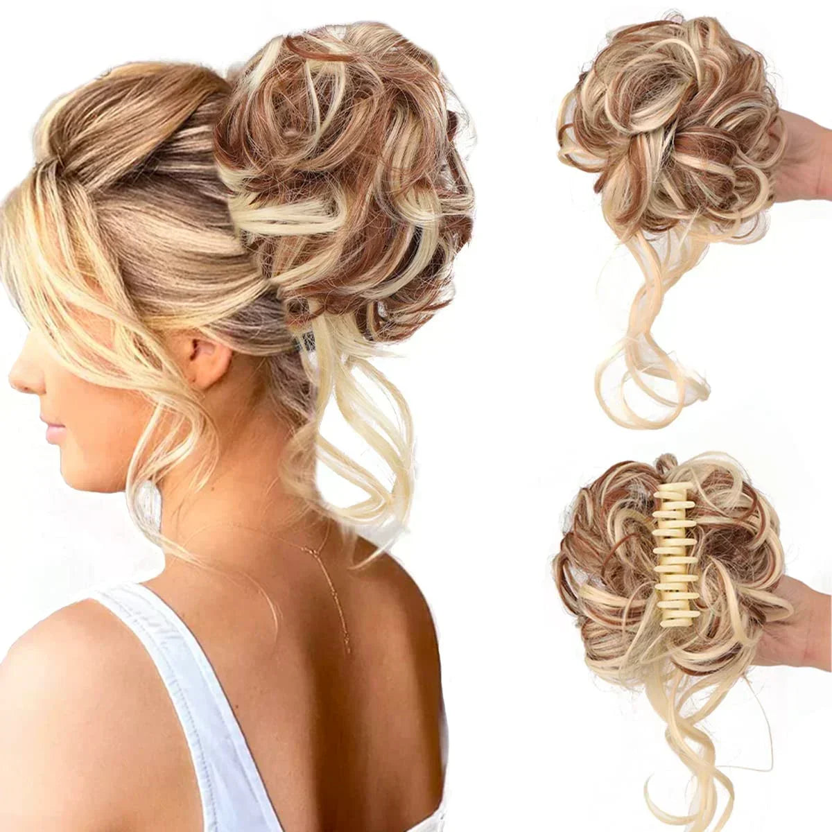 Voluminous Clip-In Curly Hair Bun Extension for a Natural Look
