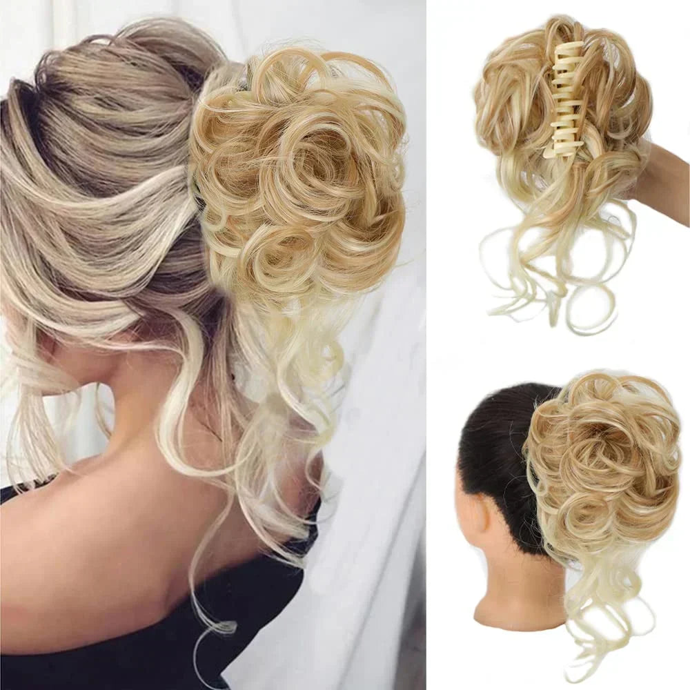 Voluminous Clip-In Curly Hair Bun Extension for a Natural Look