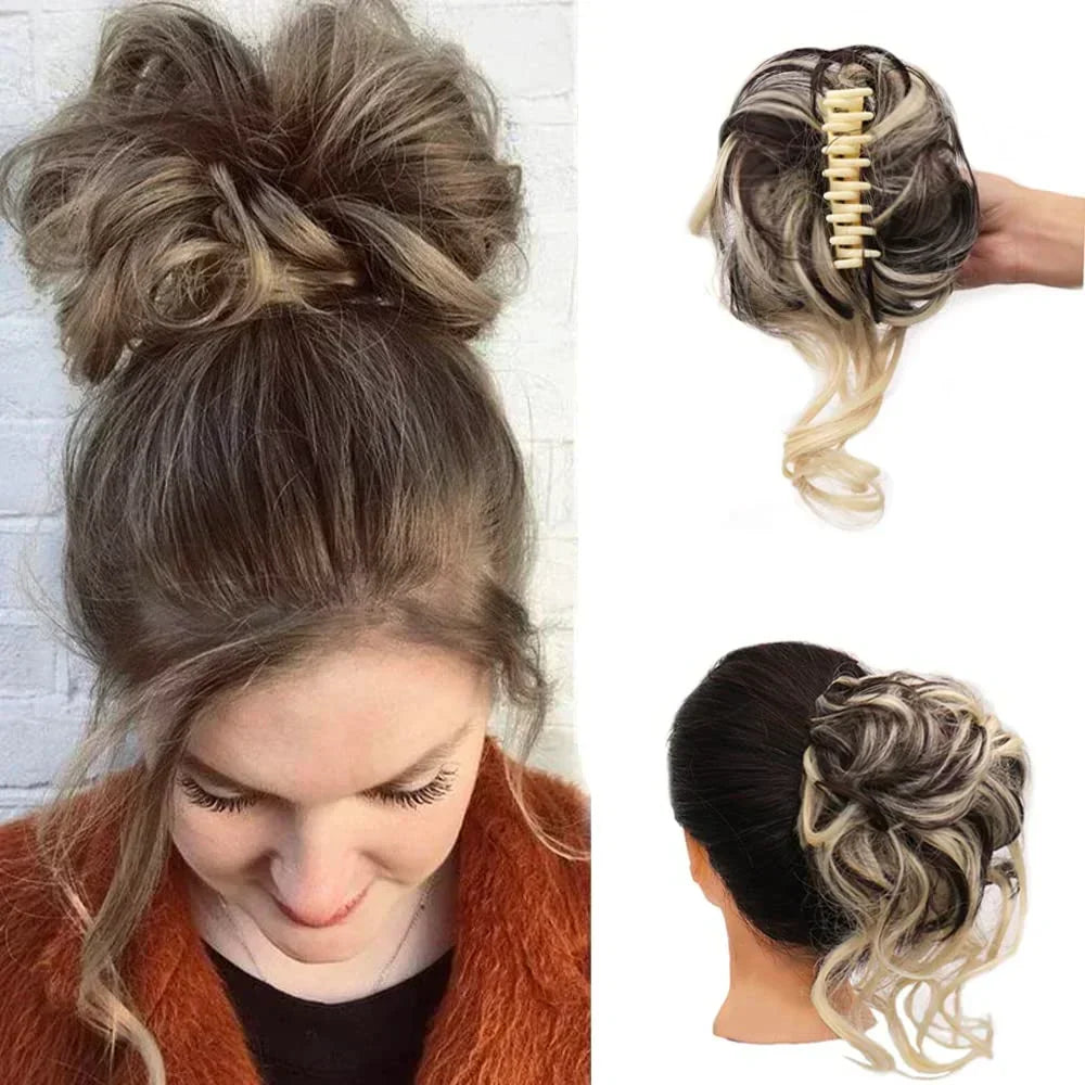 Voluminous Clip-In Curly Hair Bun Extension for a Natural Look