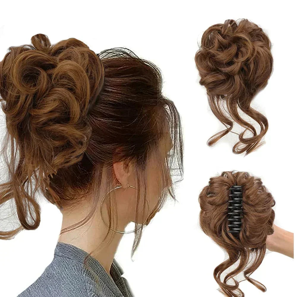 Voluminous Clip-In Curly Hair Bun Extension for a Natural Look
