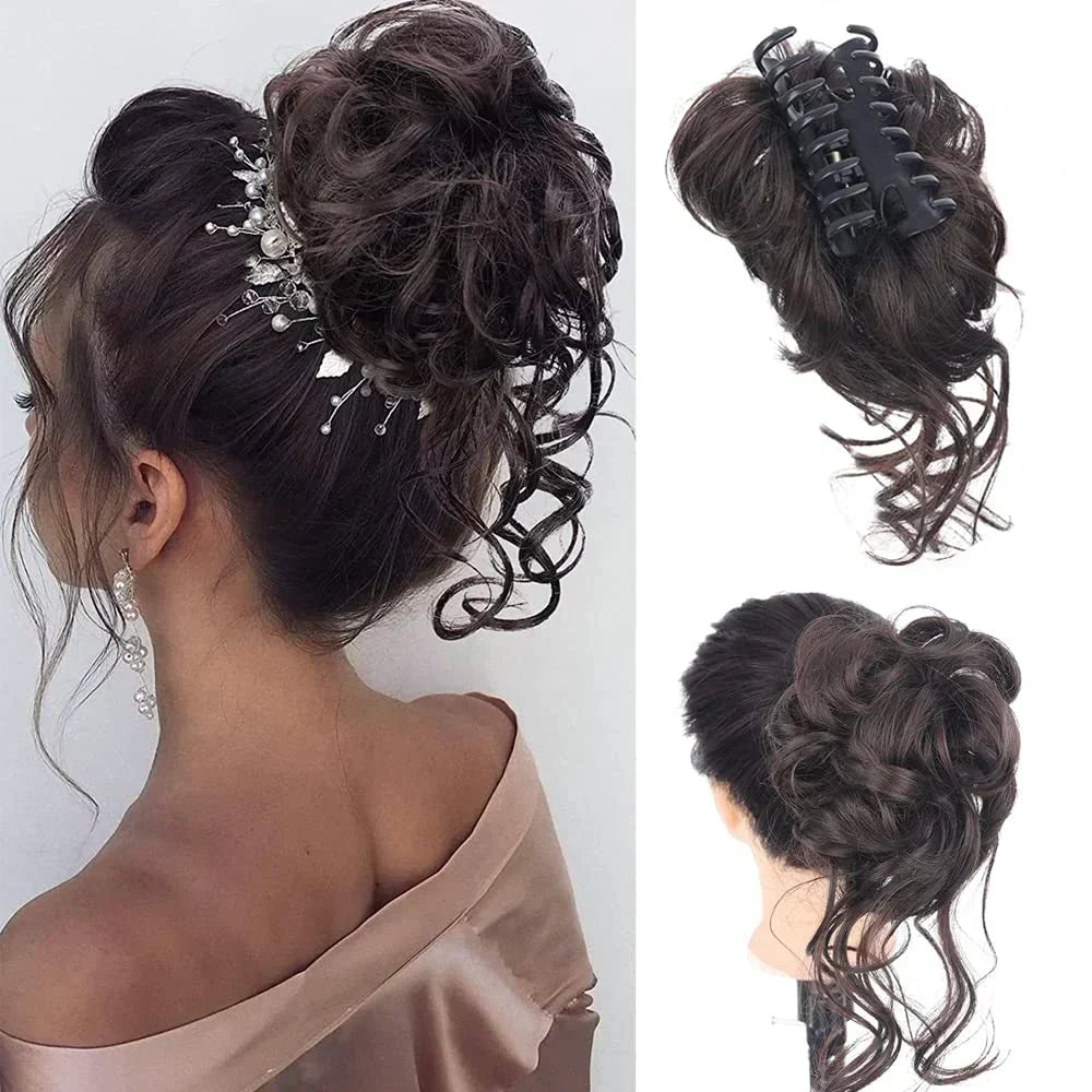 Voluminous Clip-In Curly Hair Bun Extension for a Natural Look