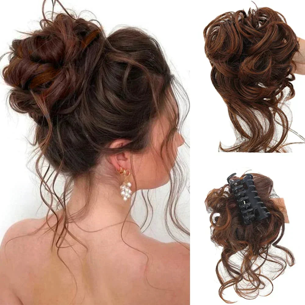 Voluminous Clip-In Curly Hair Bun Extension for a Natural Look