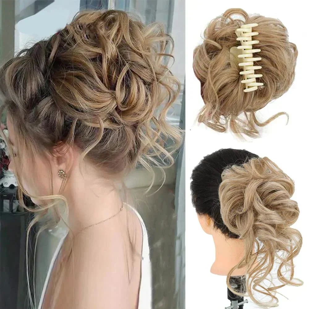 Voluminous Clip-In Curly Hair Bun Extension for a Natural Look