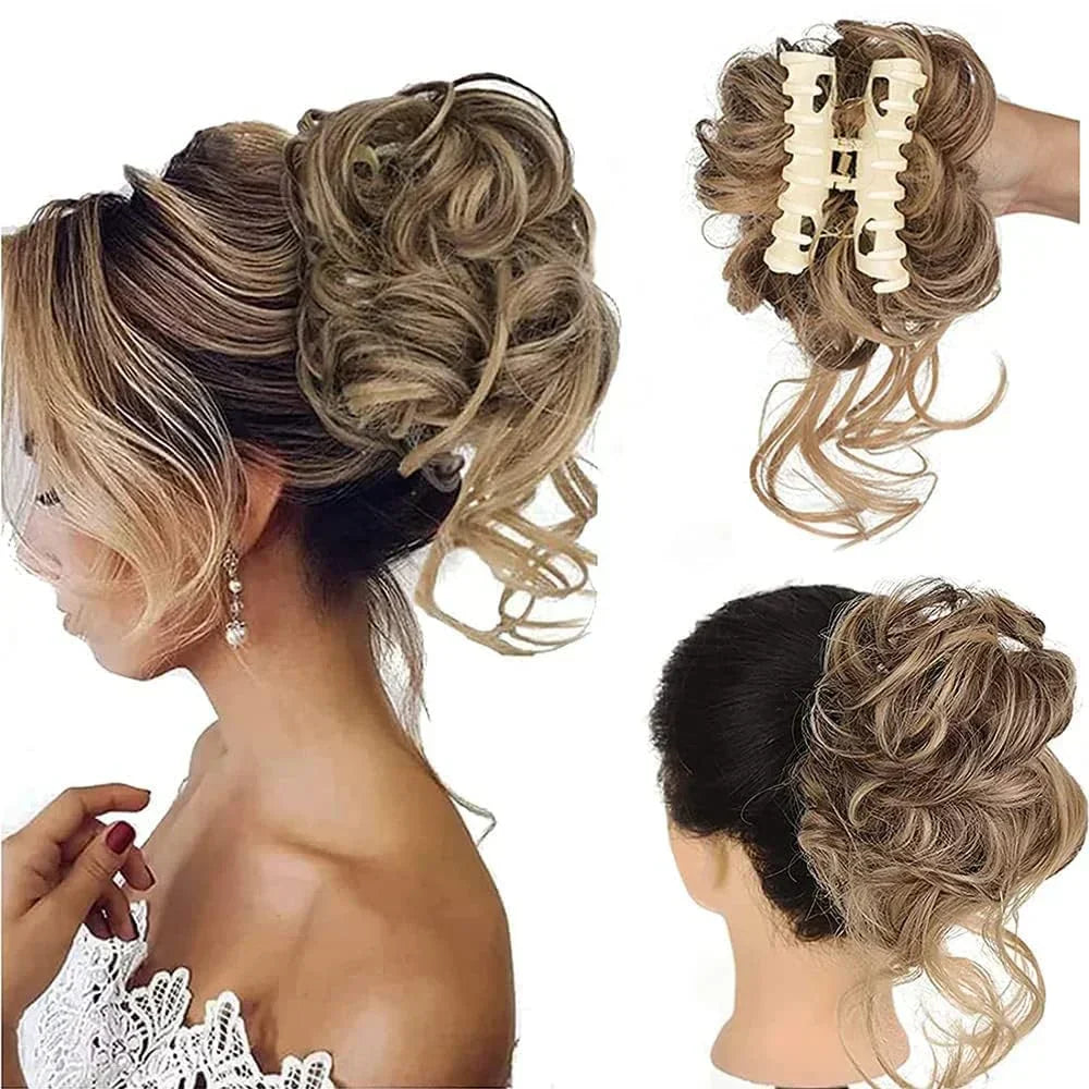 Voluminous Clip-In Curly Hair Bun Extension for a Natural Look