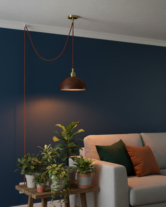 Walnut Dome Pendant Light - Modern Style Plant Grow Light - Image 1