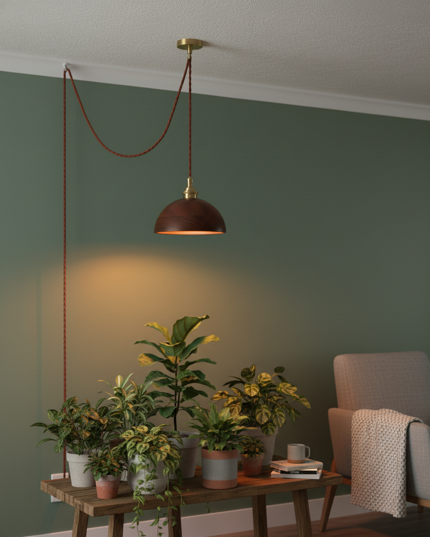 Walnut Dome Pendant Light - Modern Style Plant Grow Light - Image 4