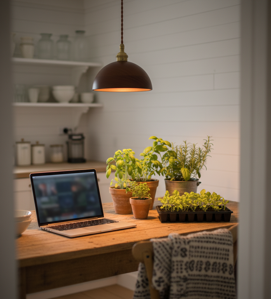 Walnut Dome Pendant Light - Modern Style Plant Grow Light - Image 5