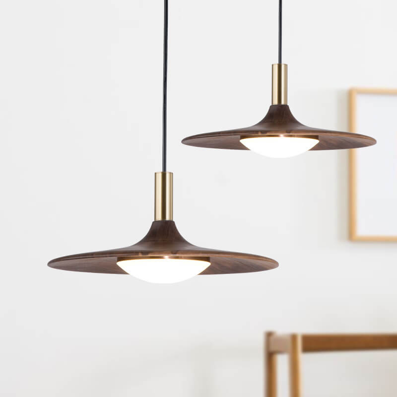 Walnut LED Pendant Light - Modern Style - Disc Shade - Warm Light - Image 1