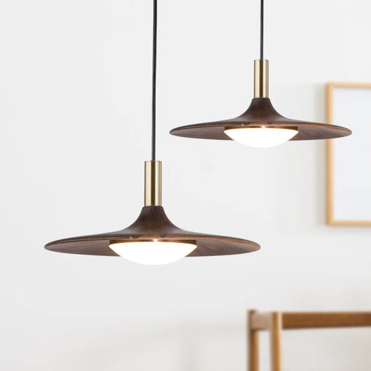 Walnut LED Pendant Light - Modern Style - Disc Shade - Warm Light - Image 1