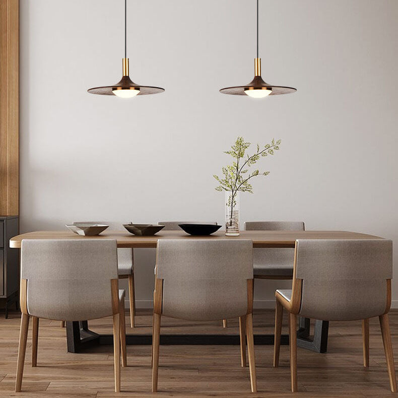 Walnut LED Pendant Light - Modern Style - Disc Shade - Warm Light - Image 2