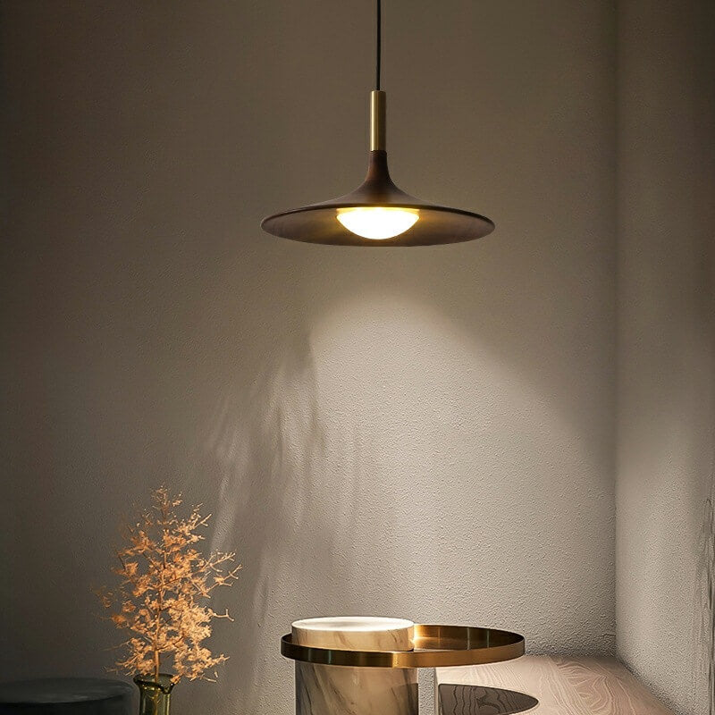 Walnut LED Pendant Light - Modern Style - Disc Shade - Warm Light - Image 3