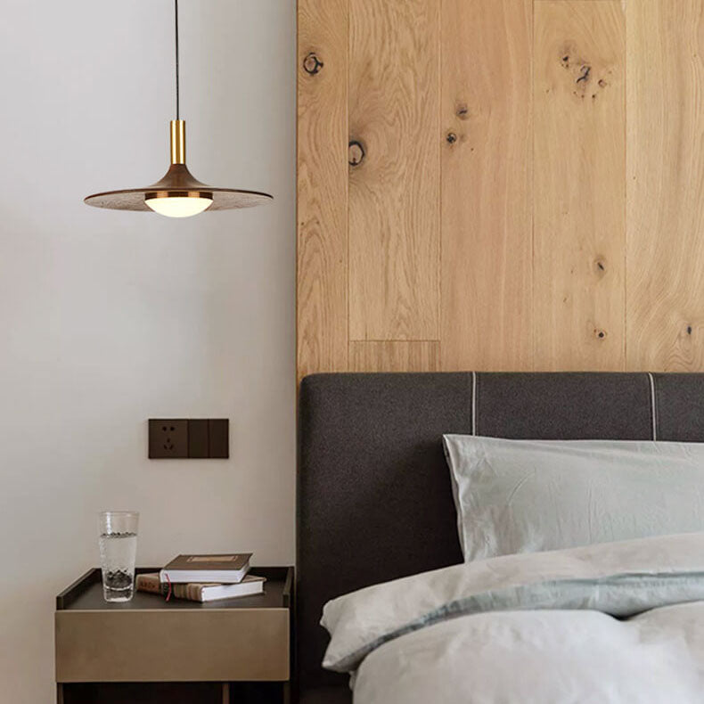 Walnut LED Pendant Light - Modern Style - Disc Shade - Warm Light - Image 4