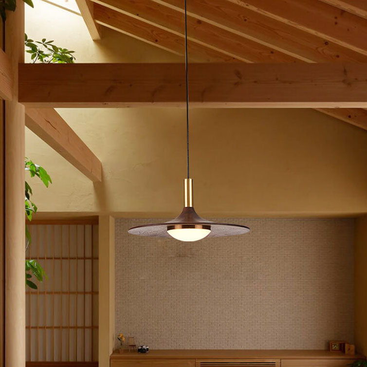 Walnut LED Pendant Light - Modern Style - Disc Shade - Warm Light - Image 5